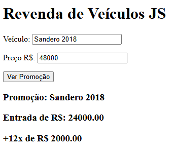imagem digitando informações sobre o nome e valor do carro na página inicial Revenda de veículos