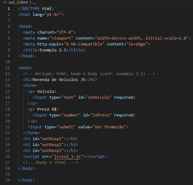 imagem do código da página em HTML