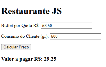 Imagem da tela de inicio do cálculo do quilo do prato por cliente.