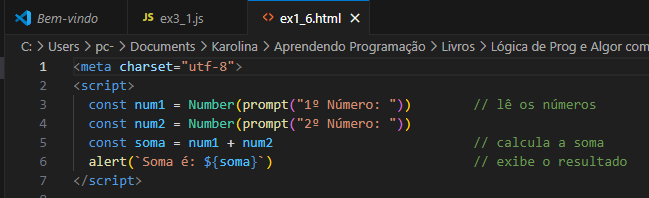imagem do Exemplo 1.6 que faz a soma de dois números
