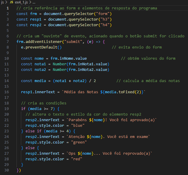 código javascript da página