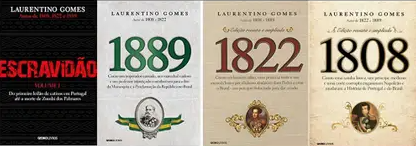 Capa dos livros de Laurentino Gomes, Escravidão e trilogia da família real no Brasil.