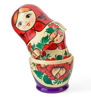 Imagem da boneca Russa Matrioska. Na imagem uma cabe dentr da outra